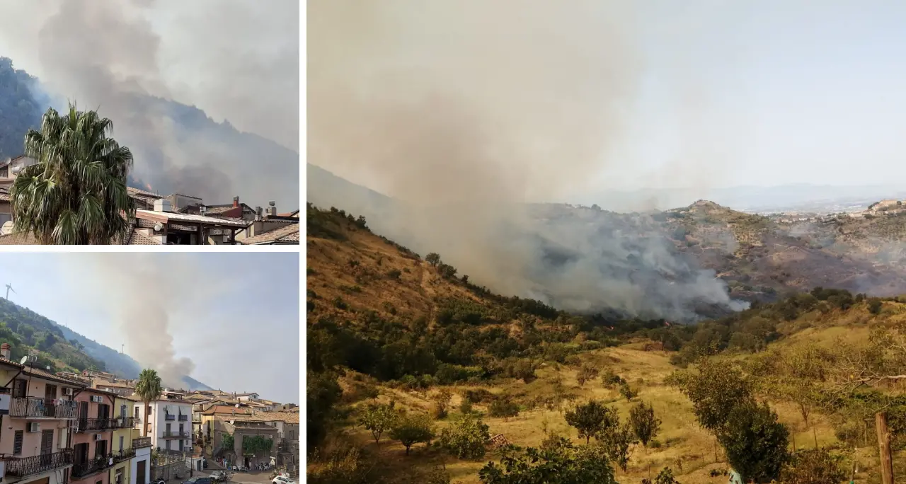Incendio a Mongrassano, le fiamme minacciano il centro abitato: elicotteri in azione\n