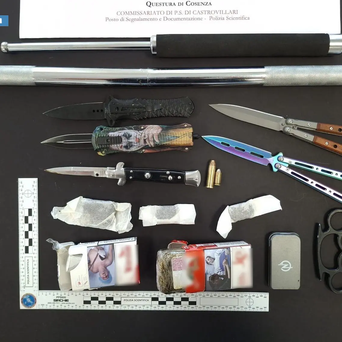 Castrovillari, operazione “Focus ’Ndrangheta”: arresto e sequestri di hashish, armi bianche e munizioni nelle zone rosse\n