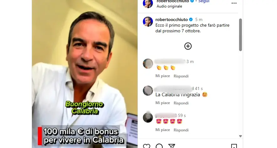 Fino a 100mila euro per vivere nei borghi calabresi, la proposta di Occhiuto: «Una delle prime cose che farò dal 7 ottobre»\n