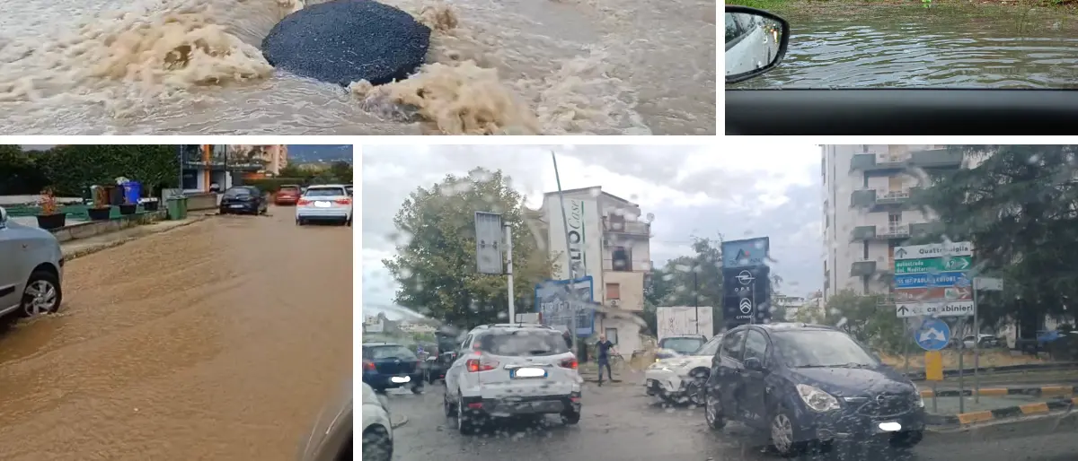Rende e Cosenza, strade allagate dopo l’acquazzone del mattino: disagi e incidenti