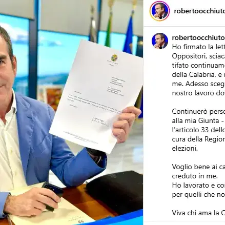 «Ecco le mie dimissioni. Sciacalli e odiatori tifano per il fallimento della Calabria»: l'annuncio di Occhiuto sui social