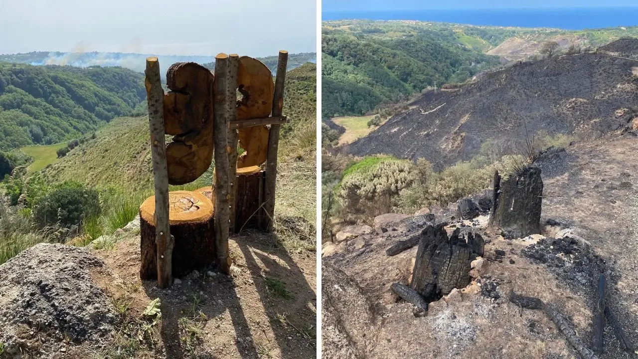 Caria, corteo di cittadini tra la cenere: manifestazione lungo il \"Cammino di Ulisse\" devastato dai piromani