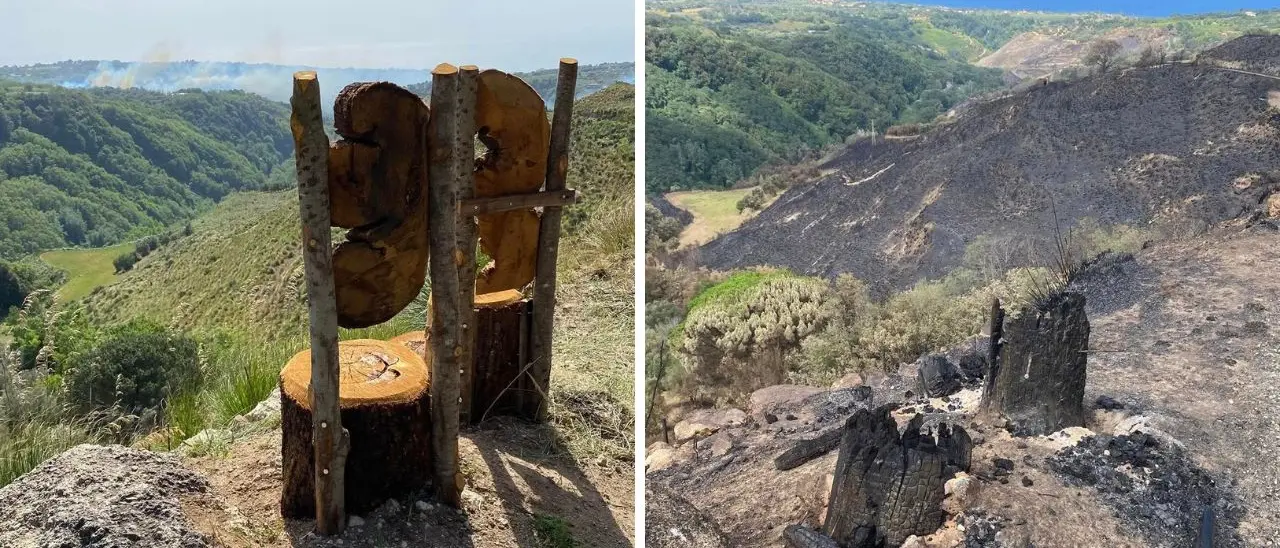 Caria, corteo di cittadini tra la cenere: manifestazione lungo il \"Cammino di Ulisse\" devastato dai piromani