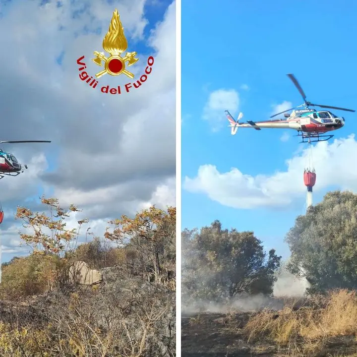 Incendio distrugge 2 ettari di macchia mediterranea a Ricadi, interviene l'elicottero ed evita che anche un uliveto vada a fuoco