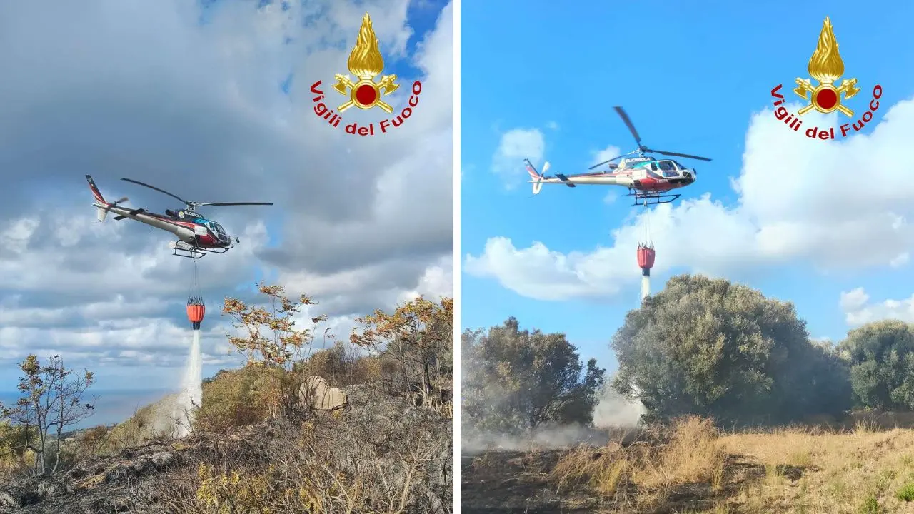 Incendio distrugge 2 ettari di macchia mediterranea a Ricadi, interviene l'elicottero ed evita che anche un uliveto vada a fuoco