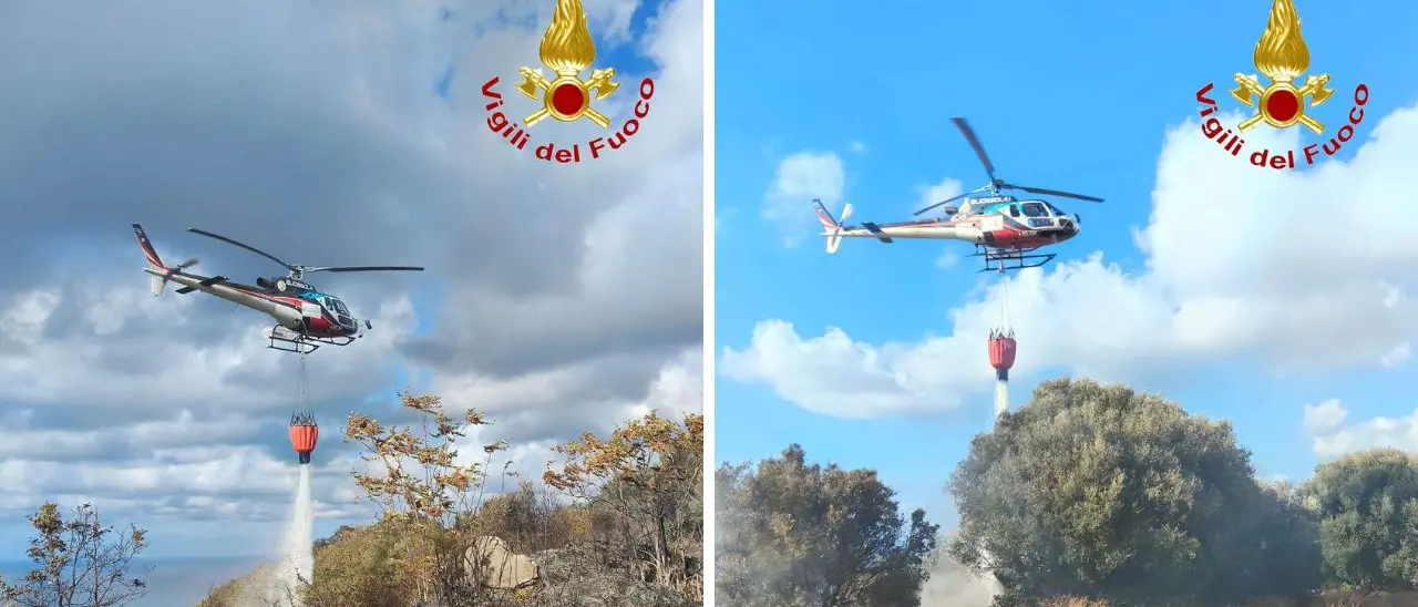 Incendio distrugge 2 ettari di macchia mediterranea a Ricadi, interviene l'elicottero ed evita che anche un uliveto vada a fuoco
