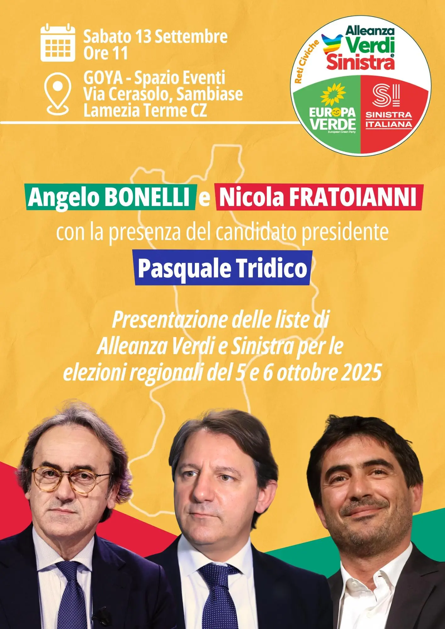 Regionali, Avs presenta le liste a Lamezia: con Tridico anche Bonelli e Fratoianni\n