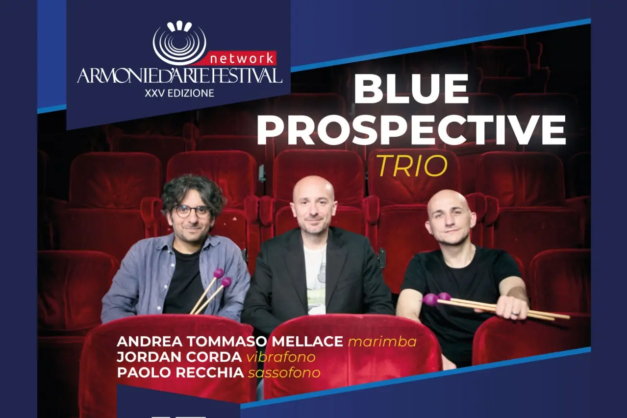 Il Blue Prospective Trio, formato da Andrea Tommaso Mellace (marimba), Jordan Corda (vibrafono) e Paolo Recchia (sassofono)