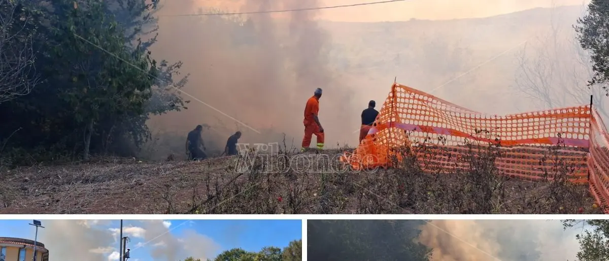 Vasto incendio a Jonadi minaccia un’attività commerciale e alcune case: intervengono i vigili del fuoco\n