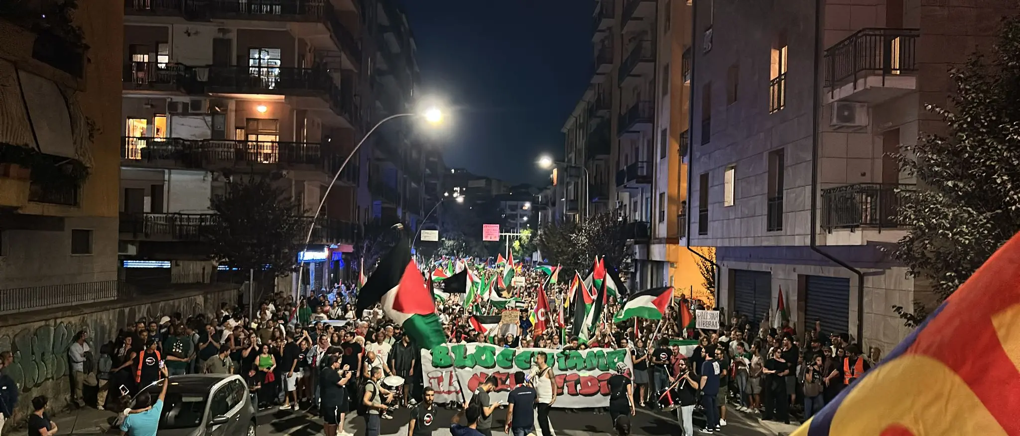 Cosenza in piazza per Gaza: corteo regionale nel centro tra bandiere e cori