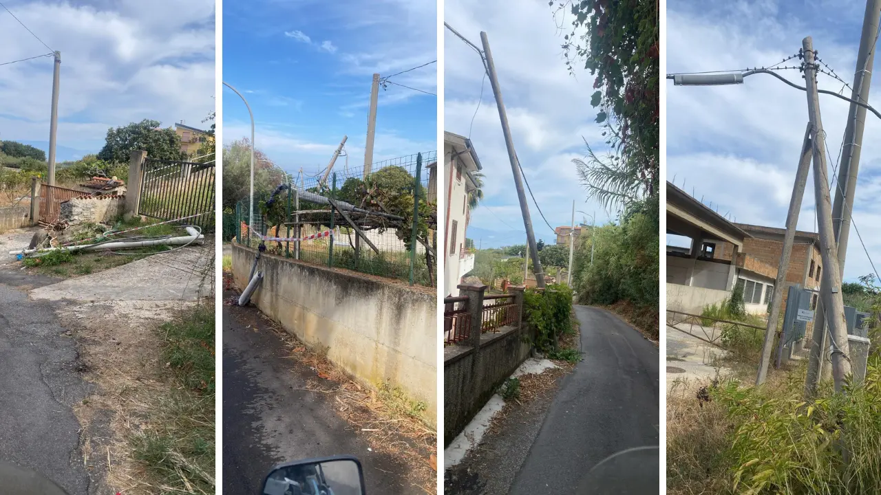 Longobardi, in via Rosaniti pericoli a ogni passo: pali claudicanti o\u00A0già caduti e\u00A0sterpaglie che circondano strutture a rischio esplosione\u00A0\n