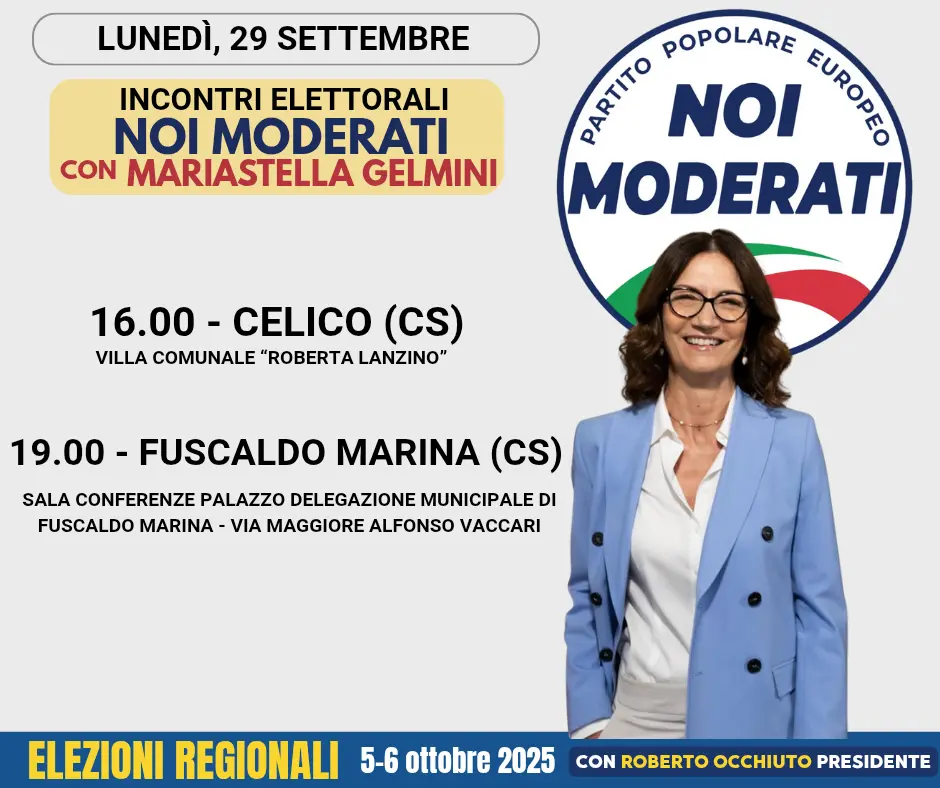 Regionali, Mariastella Gelmini in Calabria per sostenere i candidati di Noi Moderati\u00A0\n