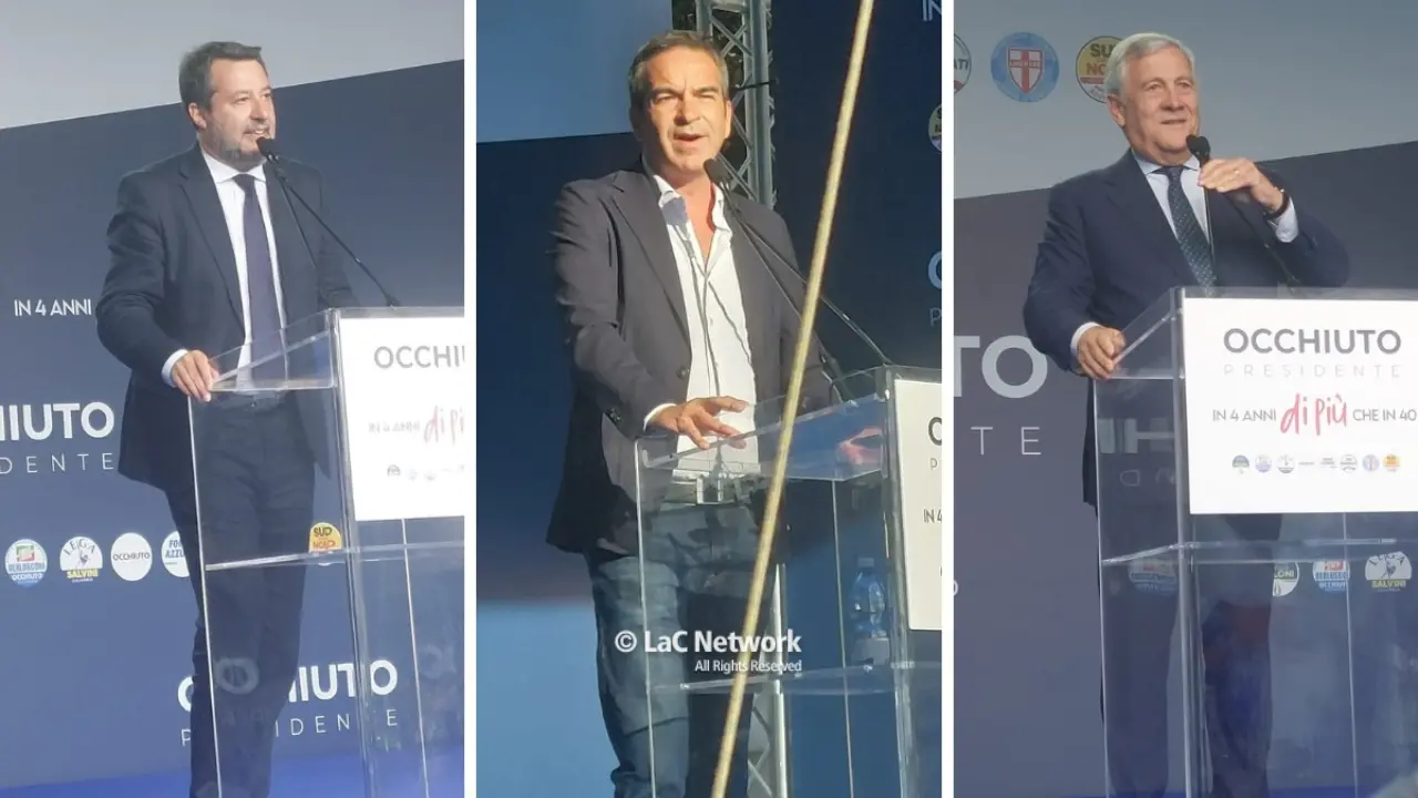 Il centrodestra a Lamezia per Occhiuto. Salvini: «Stravinciamo». Tajani: «Dopo le Marche secondo tempo in Calabria, faremo 2-0»\u00A0–\u00A0LIVE\n