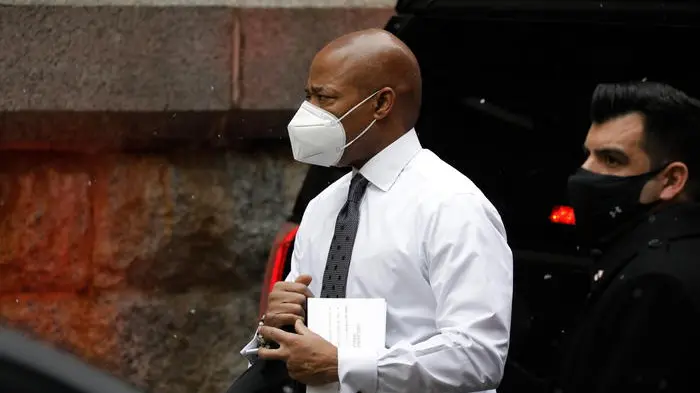 epa09714493 New York City Mayor Eric Adams arrives at St. Patrick\\'s Cathedral for the funeral of slain New York City police officer Jason Rivera in New York, New York, USA, 28 January 2022. Rivera was fatally injured on Friday 21 January when he and fellow officer Wilbert Mora, who also died from his injuries, responded to a domestic violence call and were shot by man trying to escape. Funeral services for Officer Mora will be held next week. EPA/Peter Foley , EPA