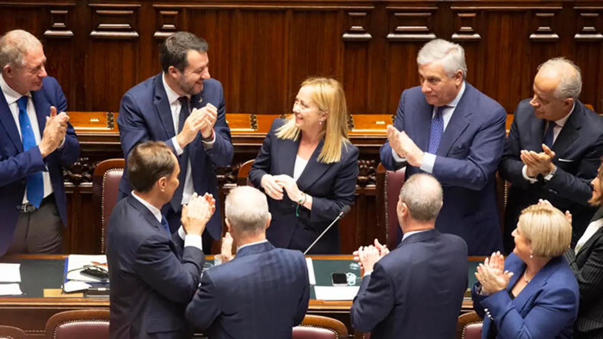 Italian Prime Minister Giorgia Meloni (C) at the Chamber of Deputies for a confidence vote on new government in Rome, Italy, 25 October 2022. ANSA/FILIPPO ATTILI/US PALAZZO CHIGI +++ NO SALES, EDITORIAL USE ONLY +++ NPK +++ , ANSA