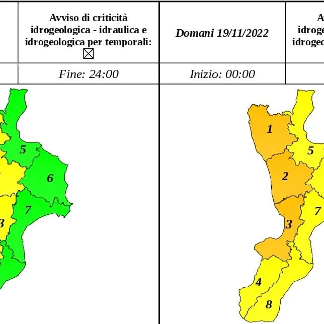 Maltempo, domani allerta gialla nel reggino
