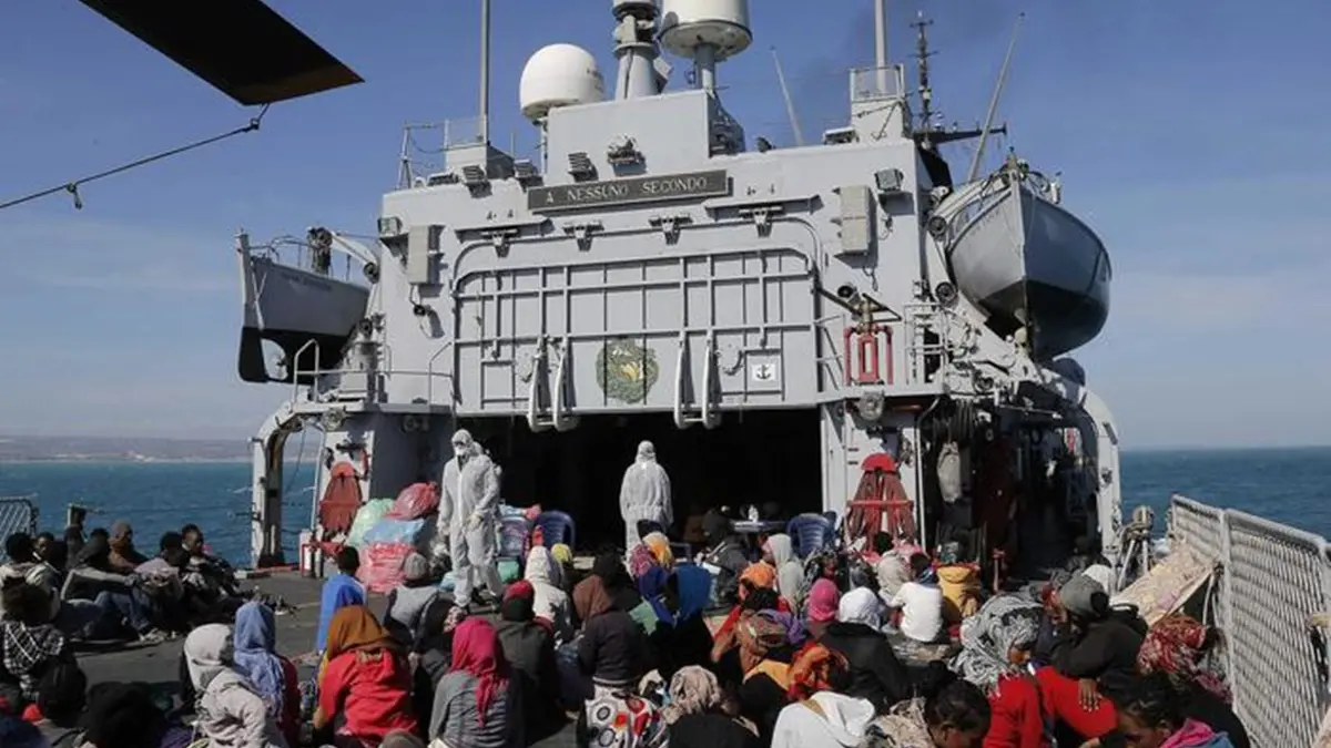 An image made available on 30 April 2014 shows migrants being rescued during operation \\'Mare Nostrum\\' in the southern Mediterranean sea off the Italian coast, 29 April 2014. The Mare Nostrum (\\'Our Sea\\') mission started in October following two fatal shipwrecks - one near Lampedusa, Italy\\'s southernmost point, and the other in Maltese waters - in which more than 400 people died. The Mediterranean boat patrols credited for saving tens of thousands of migrants\\' lives may have to be stopped, an Italian government official suggested, because they were encouraging more people to embark on dangerous sea crossings. ANSA/GIUSEPPE LAMI , EPA