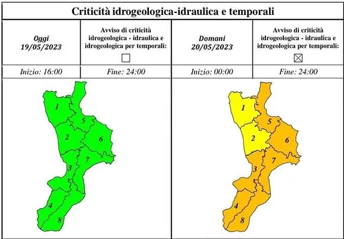Maltempo in Calabria, domani allerta arancione anche nel Reggino