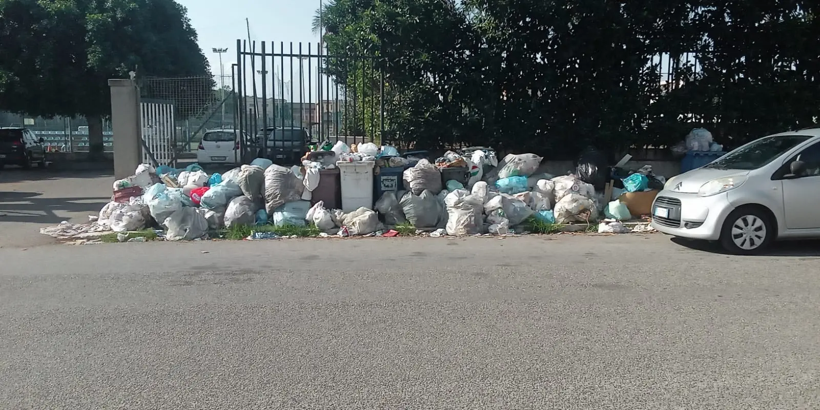 Rifiuti, l'ingresso dell'Hinterreggio Village sommerso dalla spazzatura