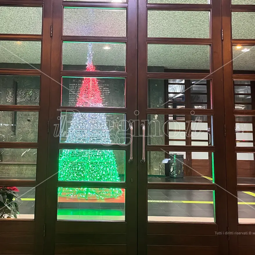 Reggio, l'albero tricolore illumina la stazione centrale