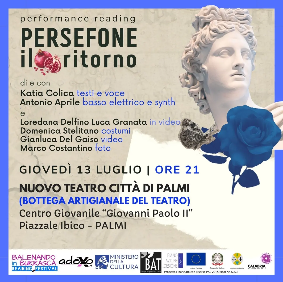 Palmi, \"Persefone. Il ritorno\" rappresenterà Balenando in Burrasca Reading Festival