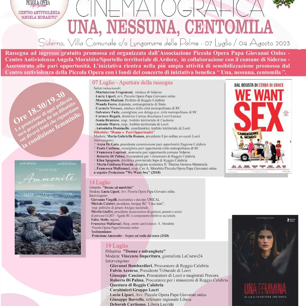 Siderno, secondo appuntamento della rassegna cinematografica \"Una, nessuna, centomila\"