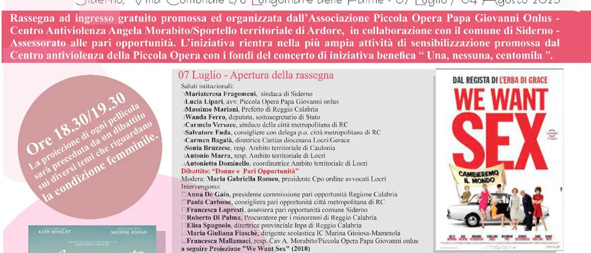 Siderno, secondo appuntamento della rassegna cinematografica \"Una, nessuna, centomila\"