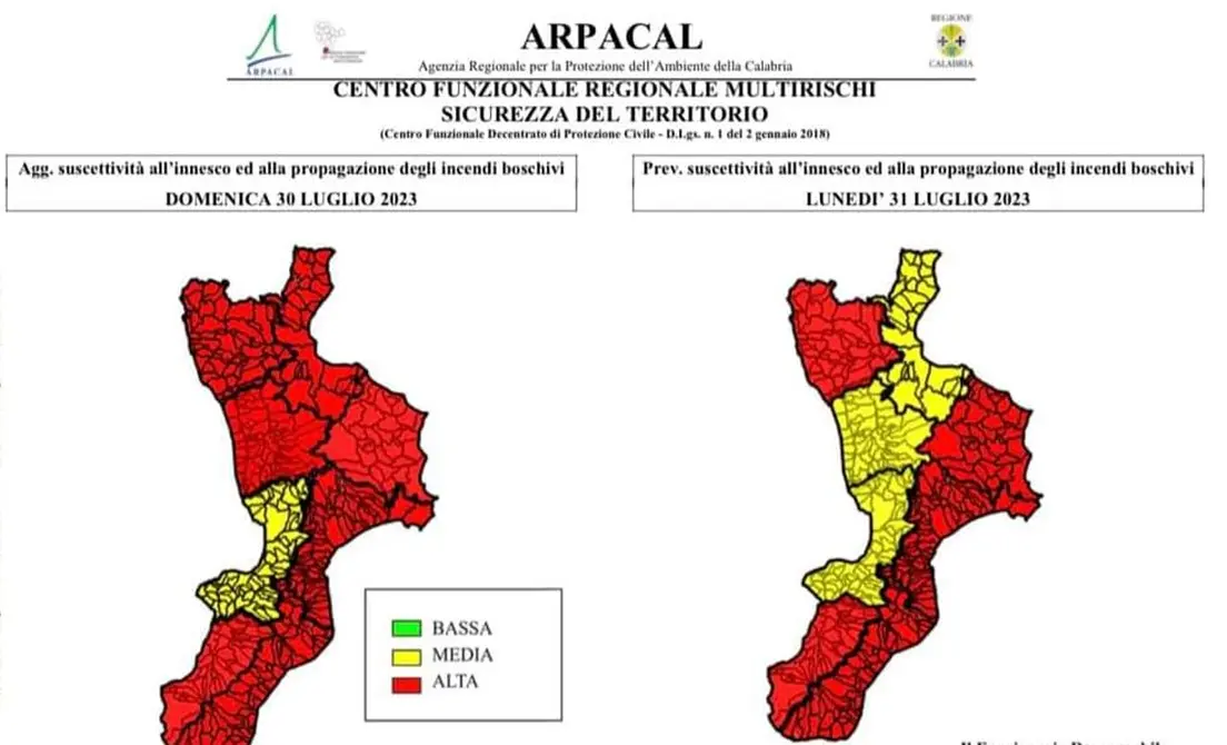 Incendi nel reggino, non è finita: diramata allerta rossa