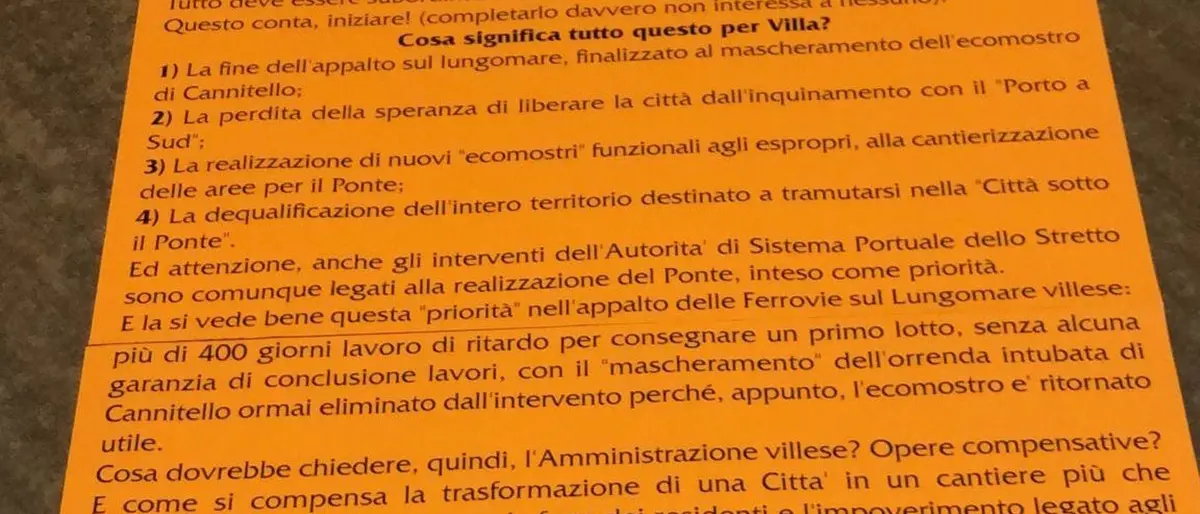 Ponte sullo Stretto, a Villa il manifesto di denuncia affisso in città dal gruppo Pd