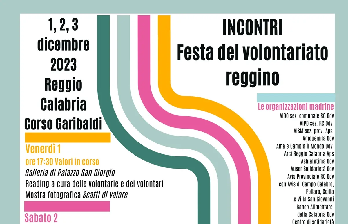 Reggio, è partita \"Incontri\": festa del volontariato promossa dal Centro Servizi per il Volontariato dei Due Mari-Ets