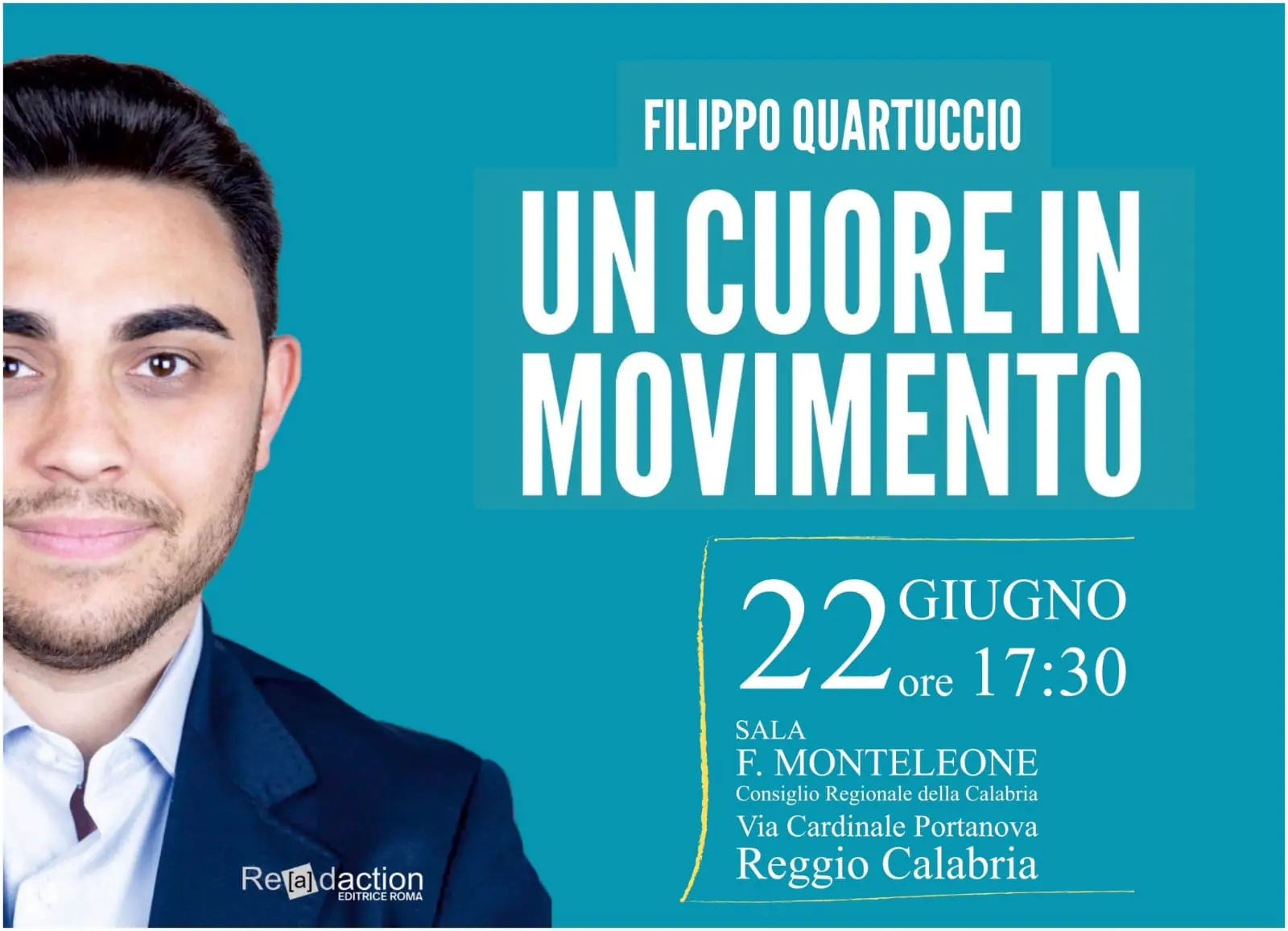 \"Un Cuore in Movimento\", verrà presentato a Reggio il libro d'esordio di Filippo Quartuccio