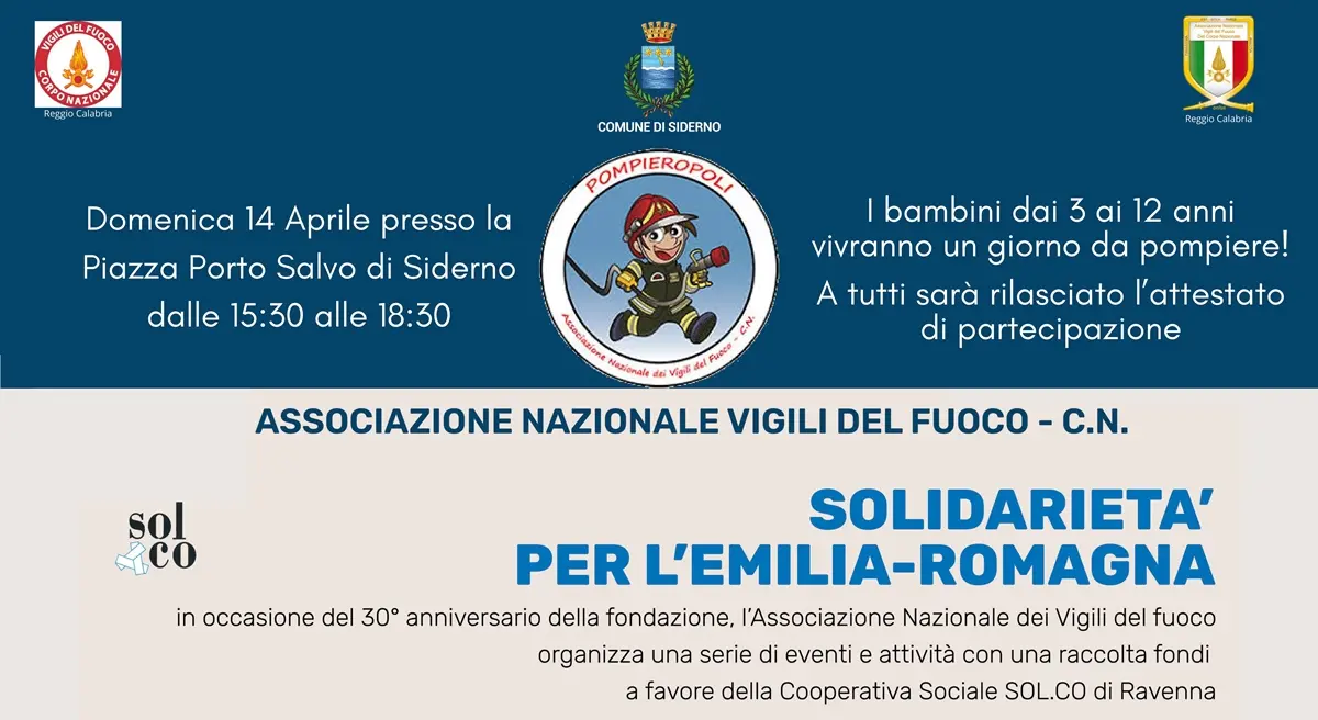 A Siderno la manifestazione Pompieropoli e la raccolta fondi per gli alluvionati dell'Emilia-Romagna