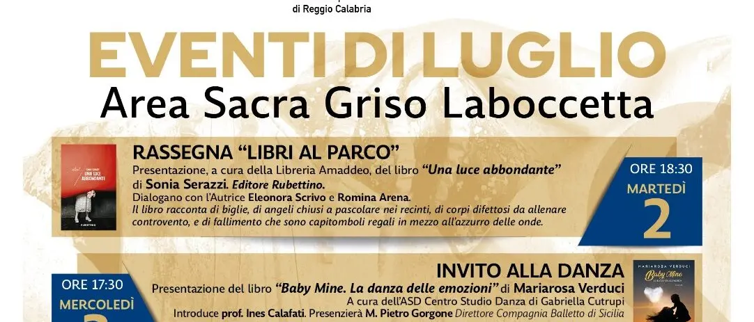Luglio al parco “Griso Laboccetta” fra letteratura, danza, musica e teatro