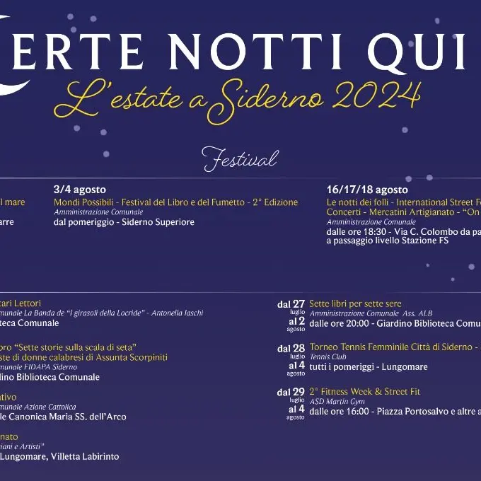 \"Certe Notti Qui\", a Siderno un ricco calendario di eventi e manifestazioni per l'estate 2024