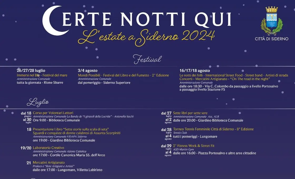 \"Certe Notti Qui\", a Siderno un ricco calendario di eventi e manifestazioni per l'estate 2024
