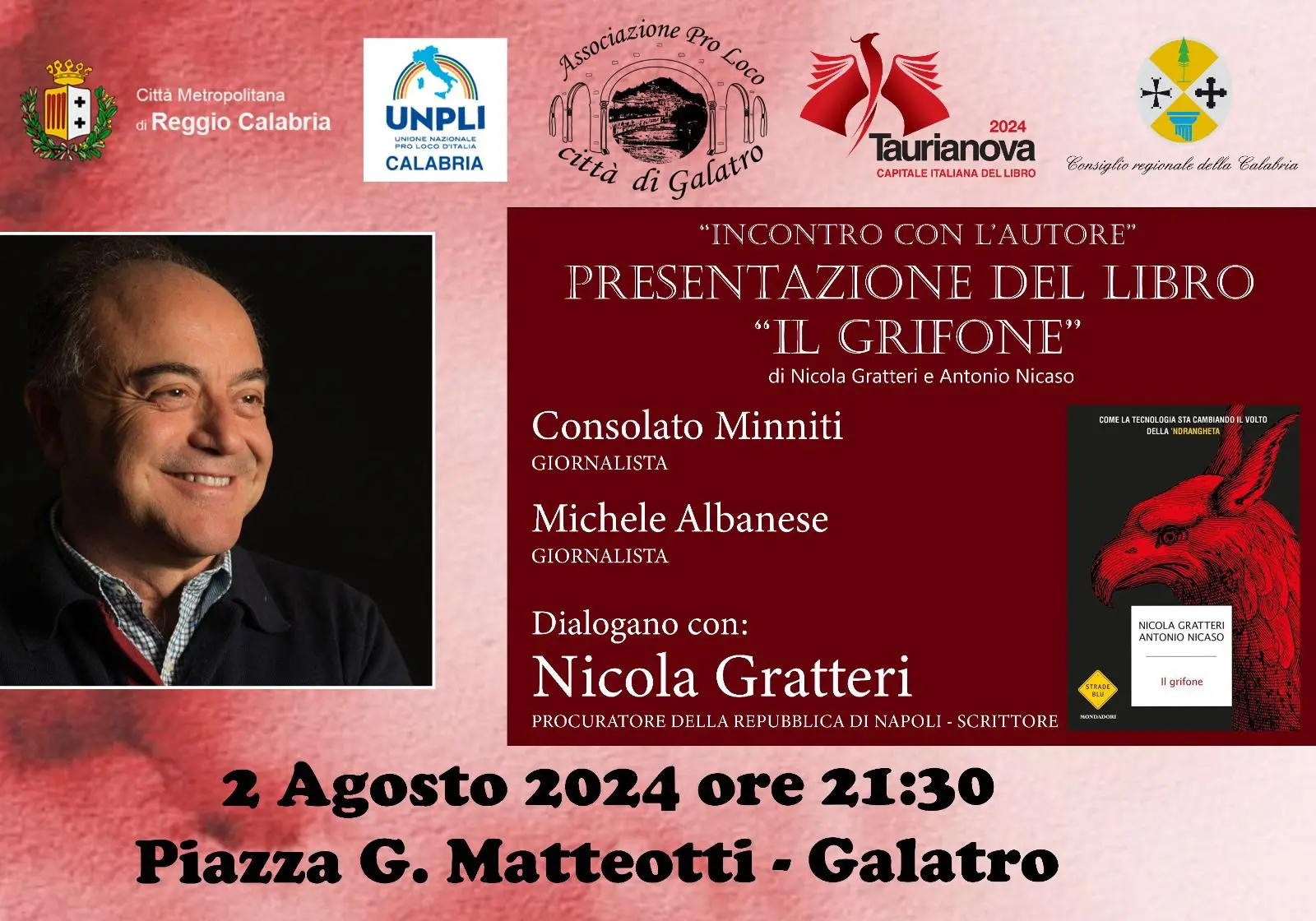 Galatro, Nicola Gratteri presenterà il suo nuovo libro ‘Il Grifone’ il 2 agosto