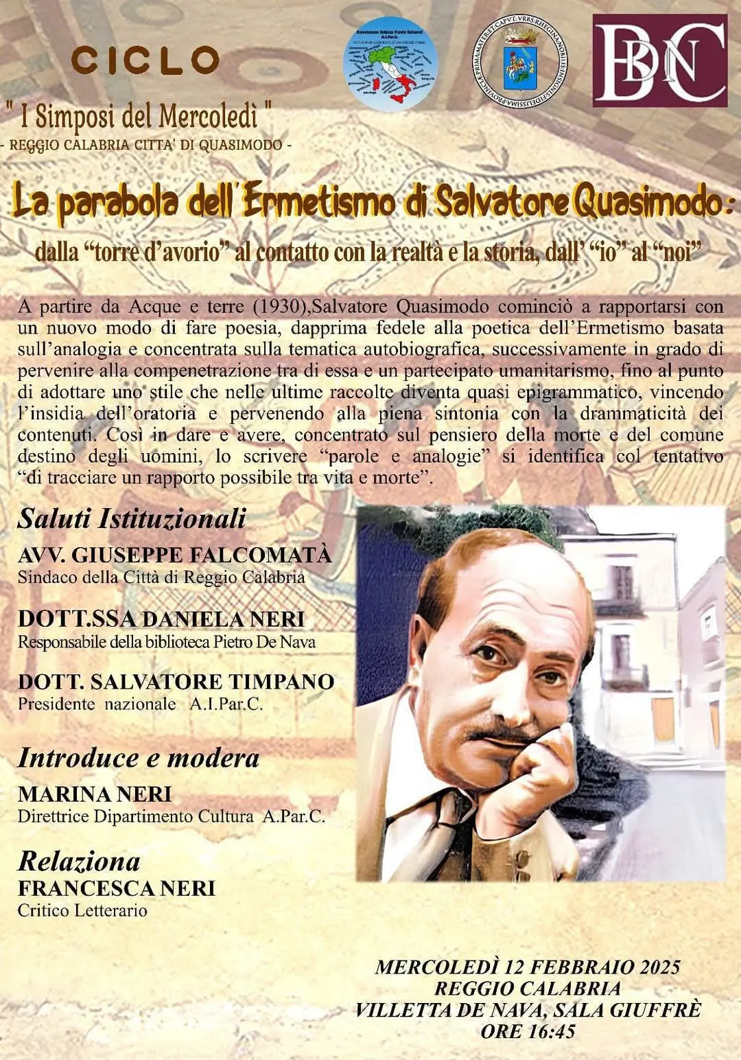 Reggio, mercoledì incontro nell'ambito dei simposi dell'A.I.Par.C