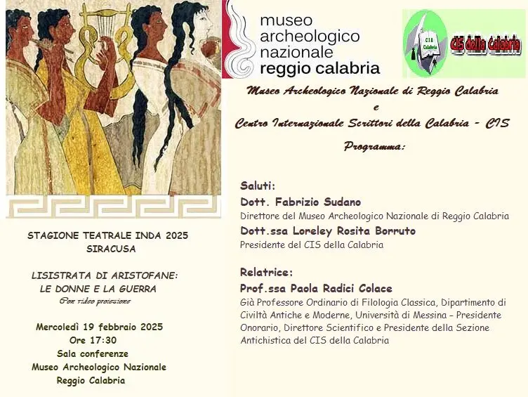 Reggio, al Museo la conferenza del Cis \"Lisistrata di Aristofane, le donne e la guerra\"