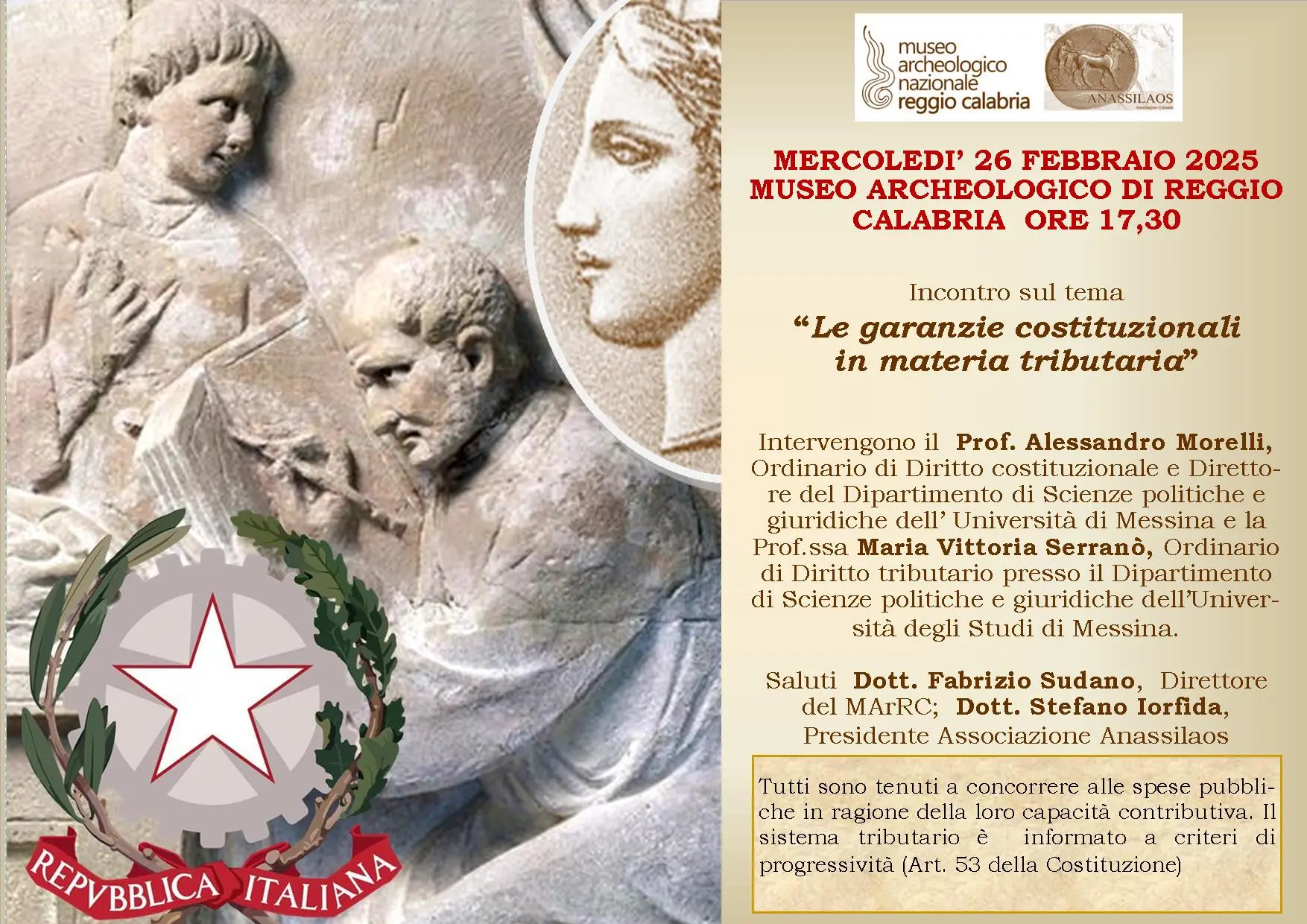 Reggio, incontro promosso dall'Anassilaos dal tema \"Le garanzie costituzionali in materia tributaria\"