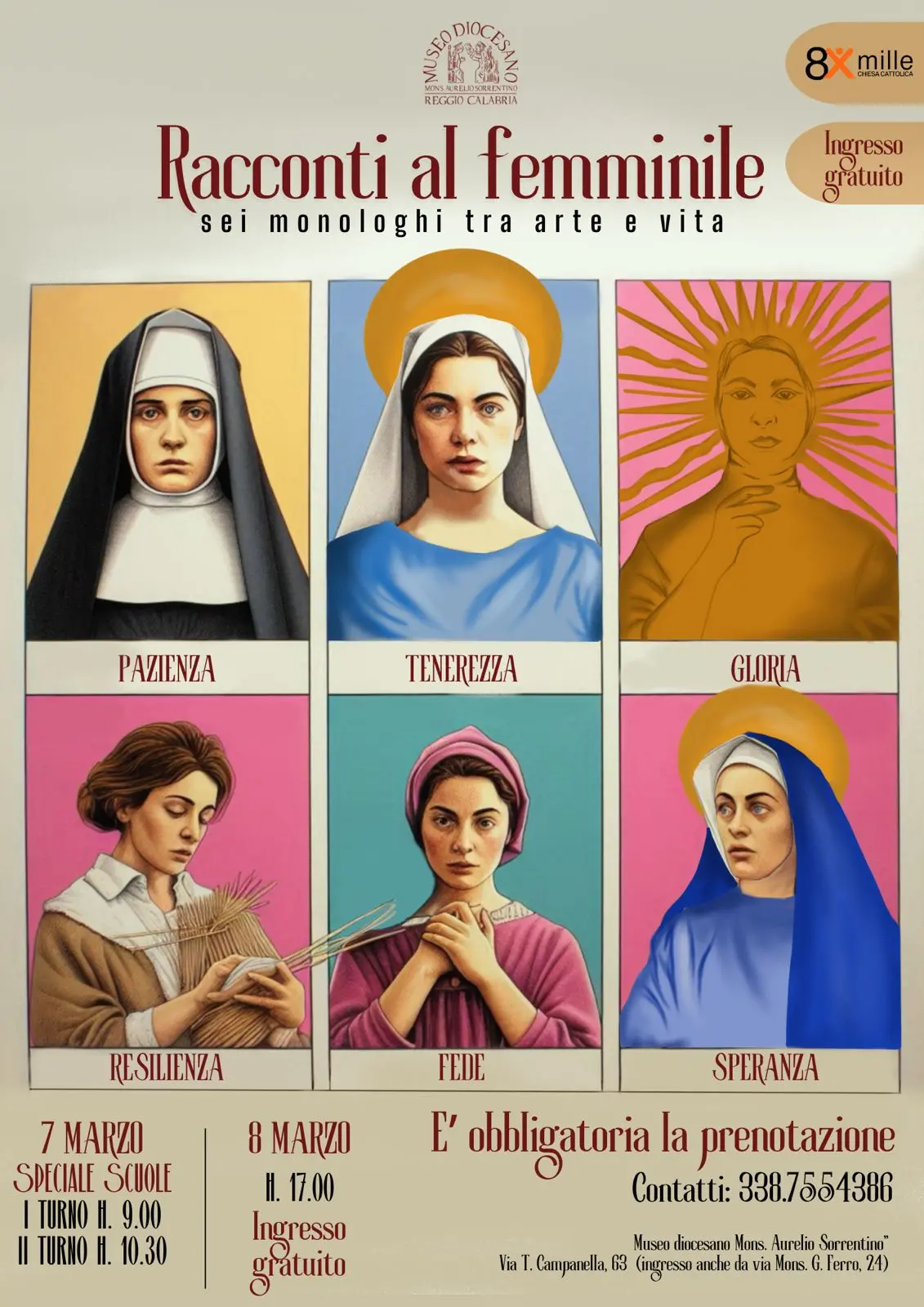 Reggio, racconti al femminile: sei monologhi al Museo diocesano sabato 8 marzo