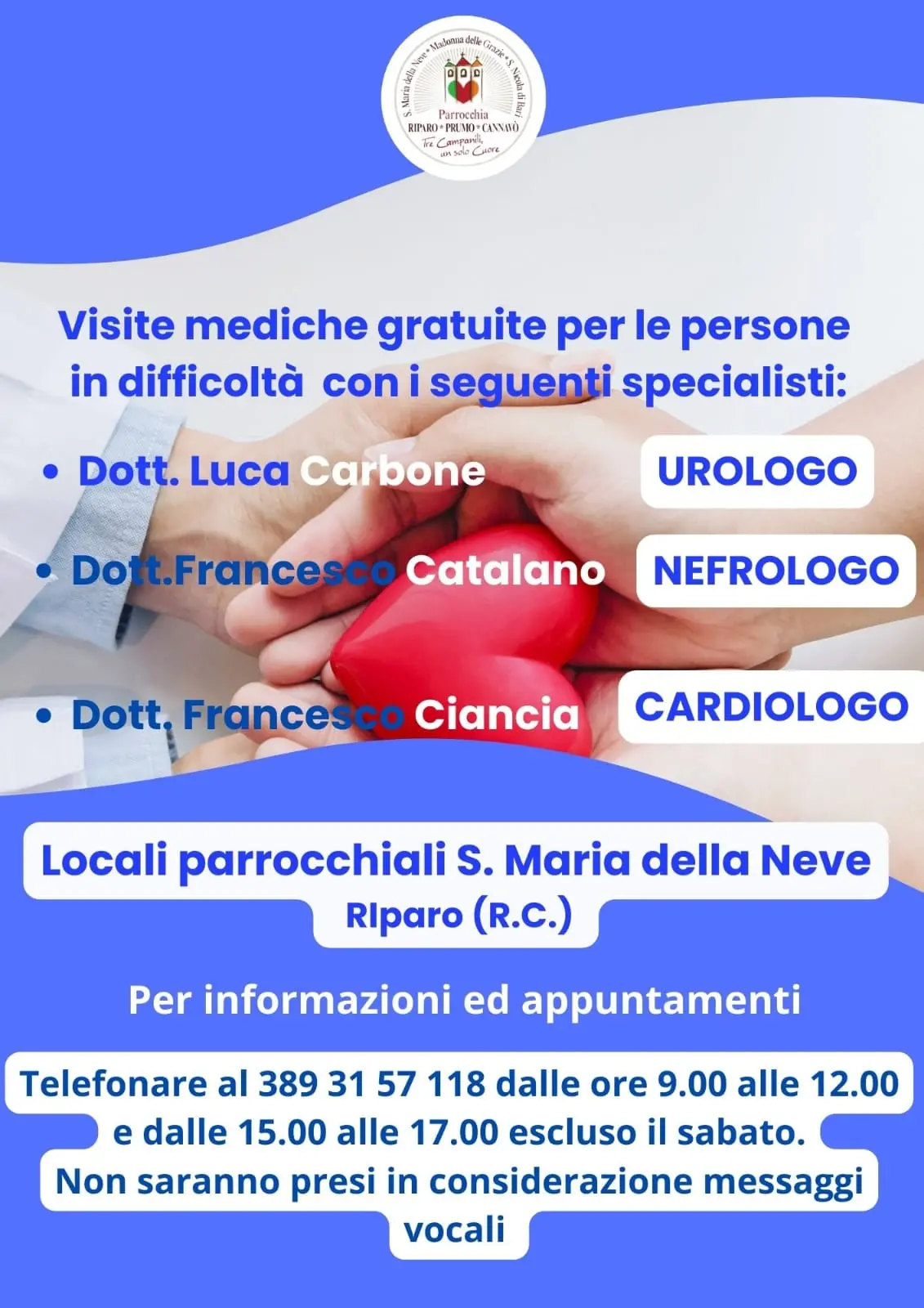 Ripartono le visite mediche specialistiche gratuite per le persone in difficoltà presso le parrocchie di Prumo-Riparo-Cannavò