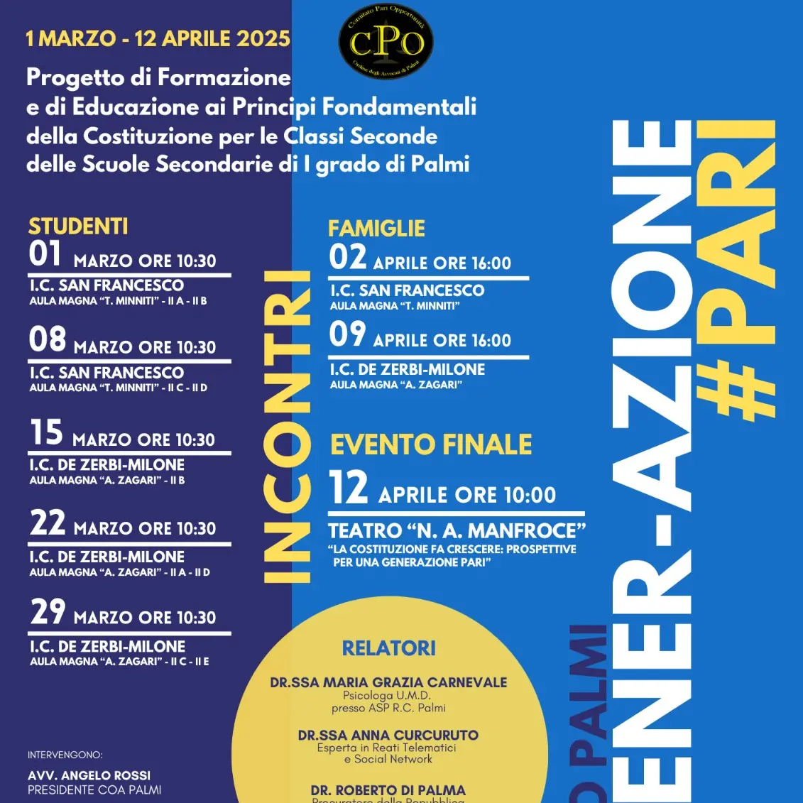Avviato Gener-Azione #Pari, il progetto formativo del CPO degli avvocati di Palmi