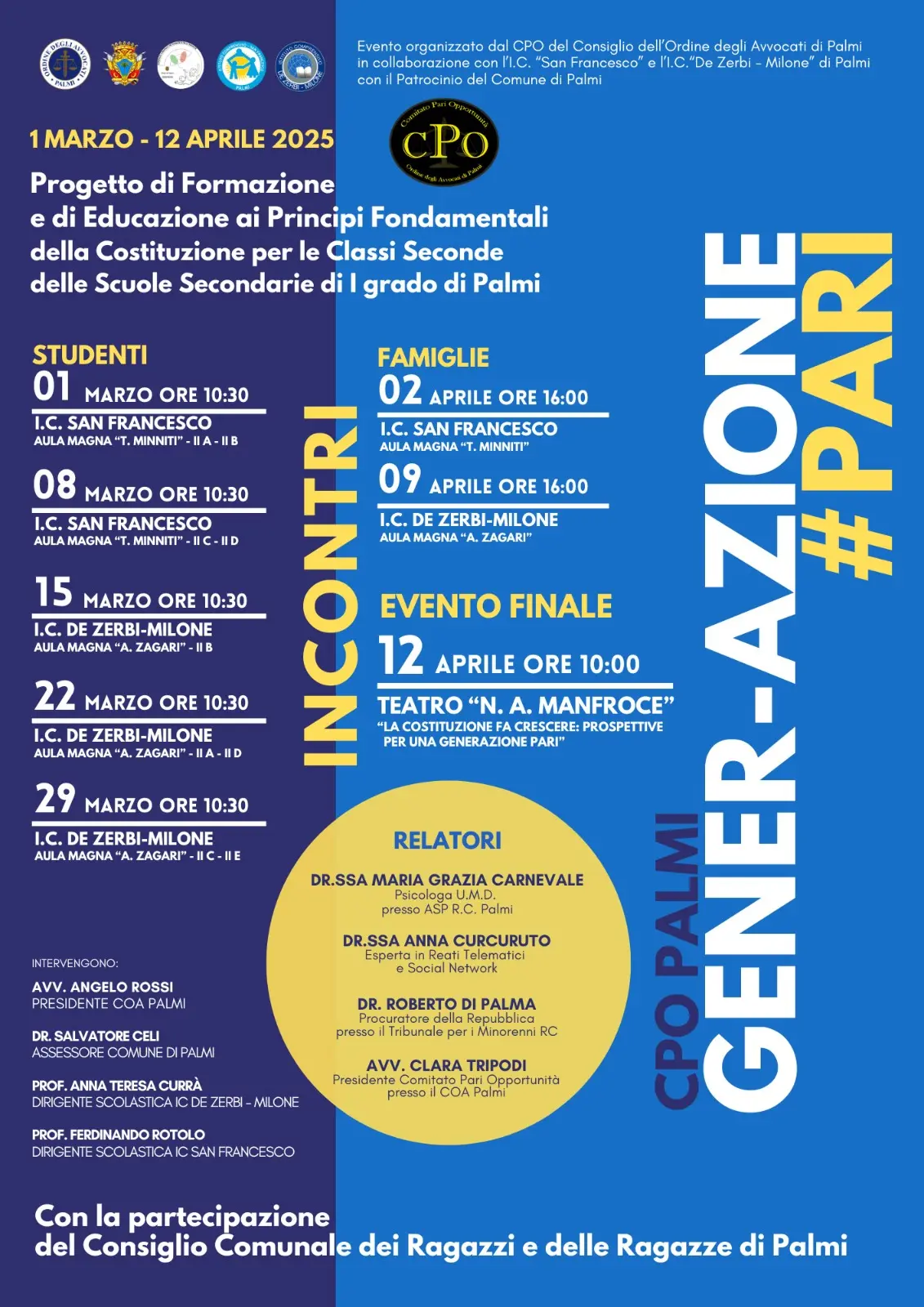 Avviato Gener-Azione #Pari, il progetto formativo del CPO degli avvocati di Palmi