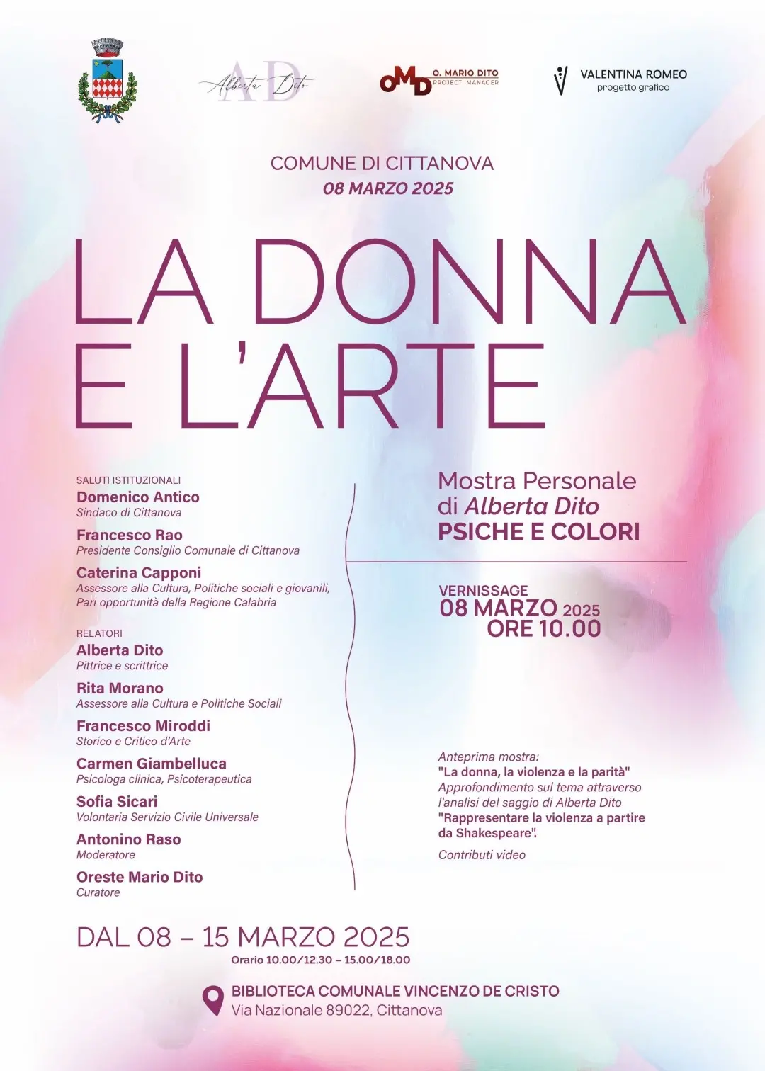 A Cittanova l'evento “La Donna e l’Arte” con la mostra personale di Alberta Dito