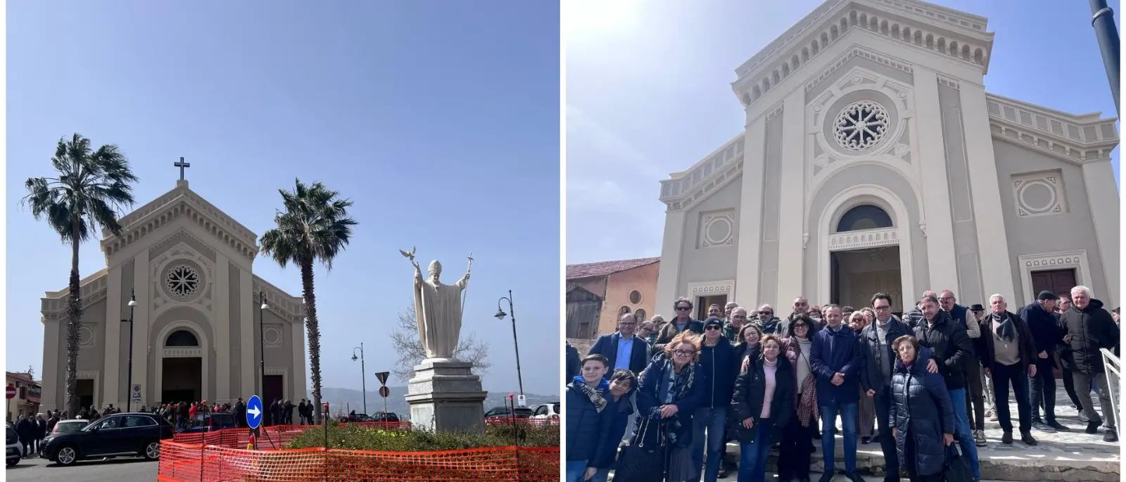 A Villa San Giovanni la statua del Papa accende la polemica e i cittadini non ci stanno: «Ci incateneremo pur di non farla spostare»