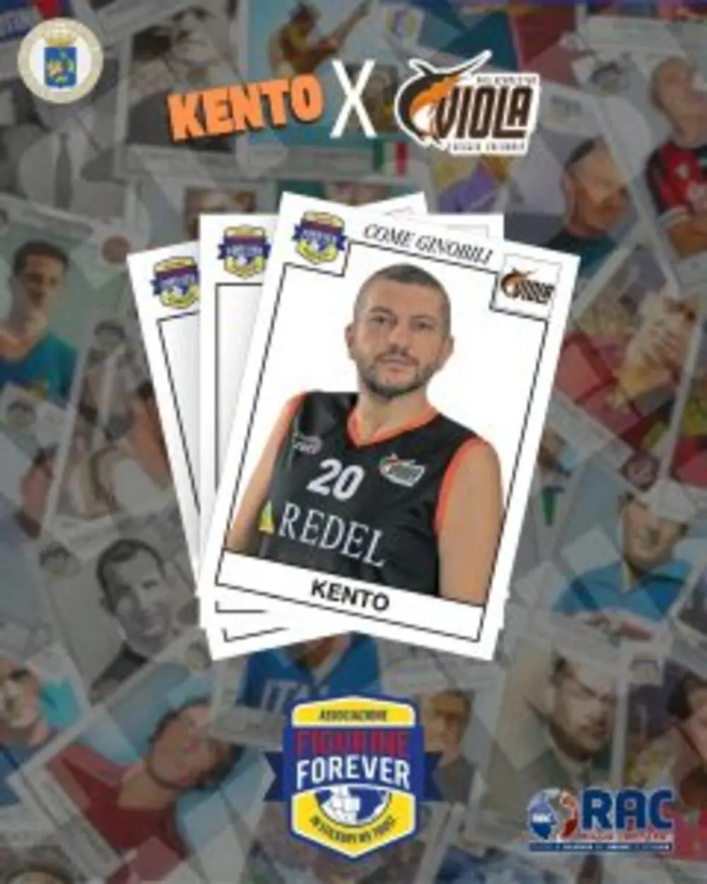 Il rapper reggino Kento in canotta della Viola nella figurina solidale di Figurine Forever