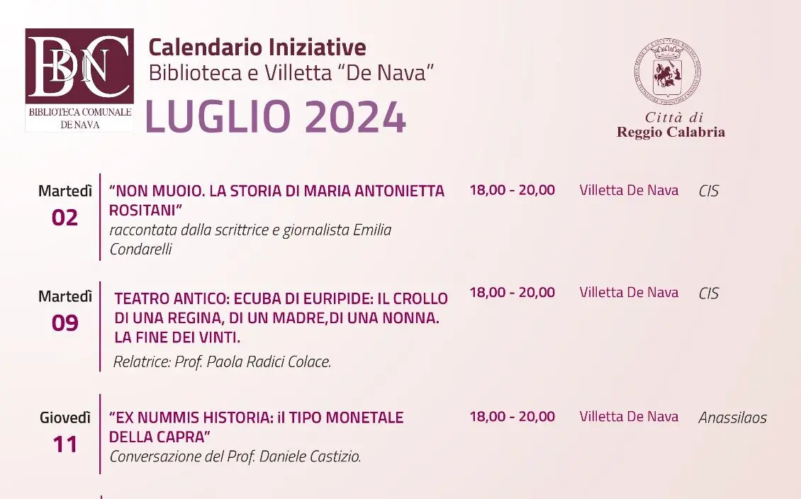 Reggio, Proseguono le attività culturali alla Biblioteca De Nava