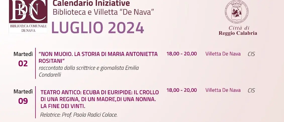 Reggio, Proseguono le attività culturali alla Biblioteca De Nava