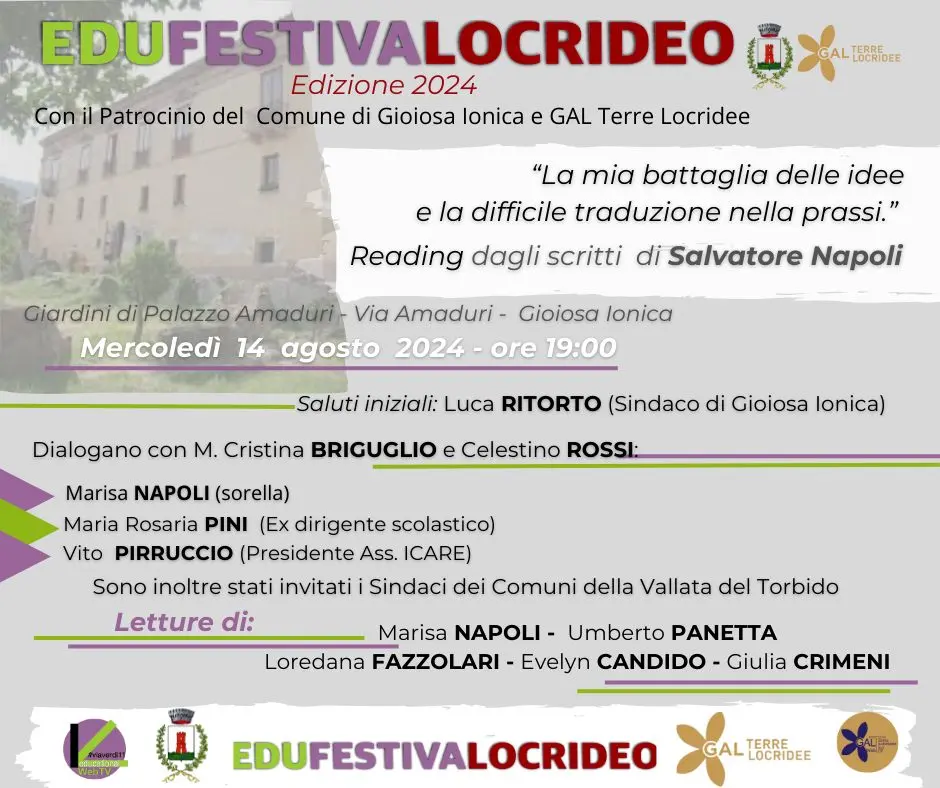 Parte da Gioiosa Ionica l’“Edufestivalocrideo” 2024 con l’omaggio a Salvatore Napoli