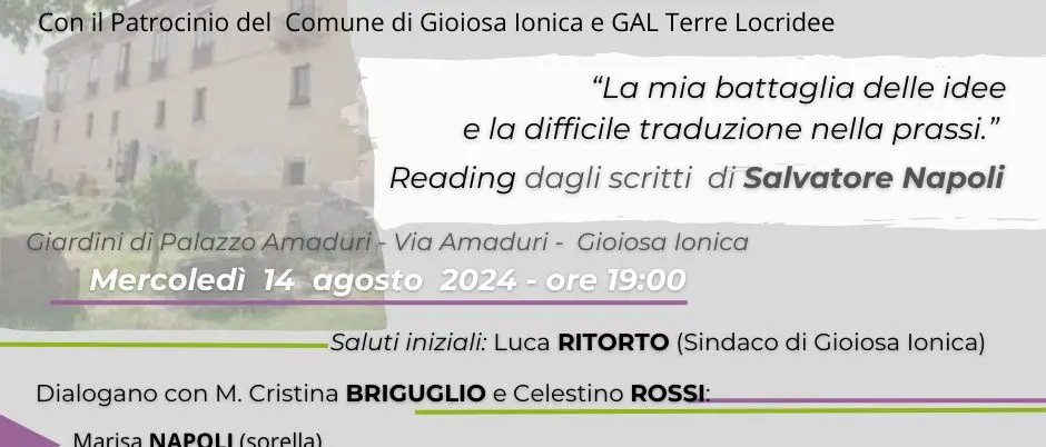 Parte da Gioiosa Ionica l’“Edufestivalocrideo” 2024 con l’omaggio a Salvatore Napoli